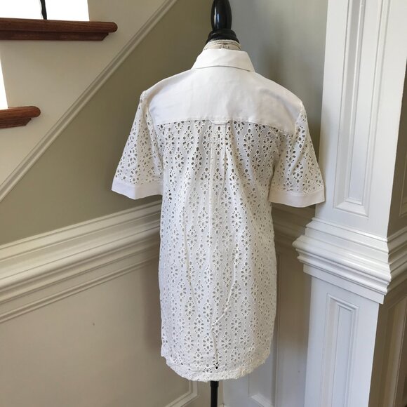 Veronica Beard Rafaela Eyelet Shirt Dress Womens 6 Cream Short Sleeve Cotton - Picture 10 of 12
